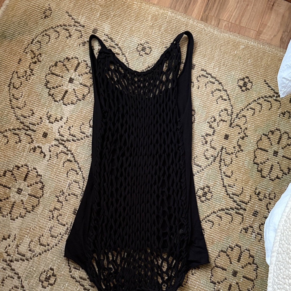 All Saints Black Mesh Knit Tank Top
